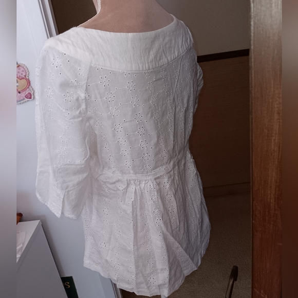 Milano~White Embroidered Eyelet Lightweight Cardigan Jacket Y2K - Picture 8 of 15